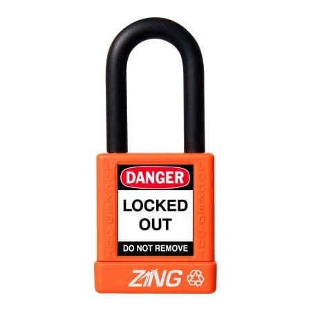 Zing ZING RecycLock Safety Padlock, Keyed Alike, 1-1/2" Shackle, 1-3/4" Body, Orange, 7043 7043